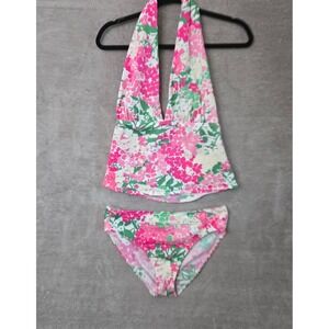Lauren Ralph Lauren Floral Halter Tankini Swim Set 16 Pink Resort Beach Preppy